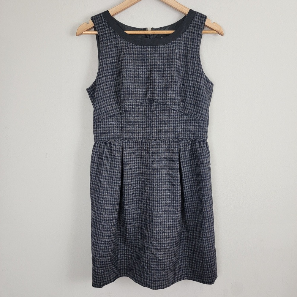 J. Crew Dress Womens 4 Gray Wool Plaid Checks Back Zip Sleeveless Tank Career